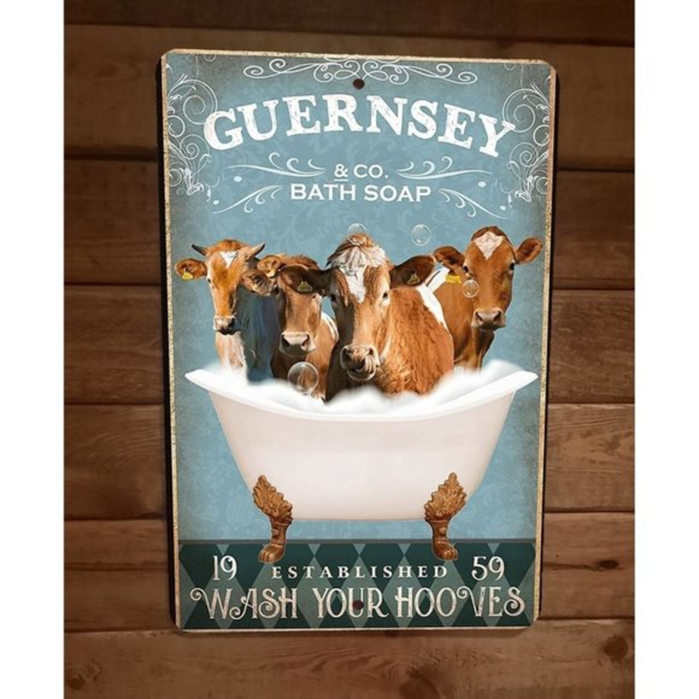 Guernsey Cattle Cow Bath Soap 8x12 Metal Wall Sign Animal Poster